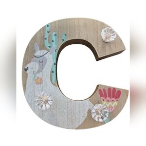 Decorative Wooden Letter C with Llama Design